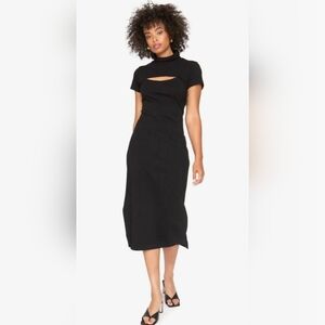NWT Callahan black bodycon turtleneck short sleeve midi dress Small